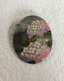 2輪の紫陽花(あじさい)|貝蒔絵(黒蝶貝)ブローチ